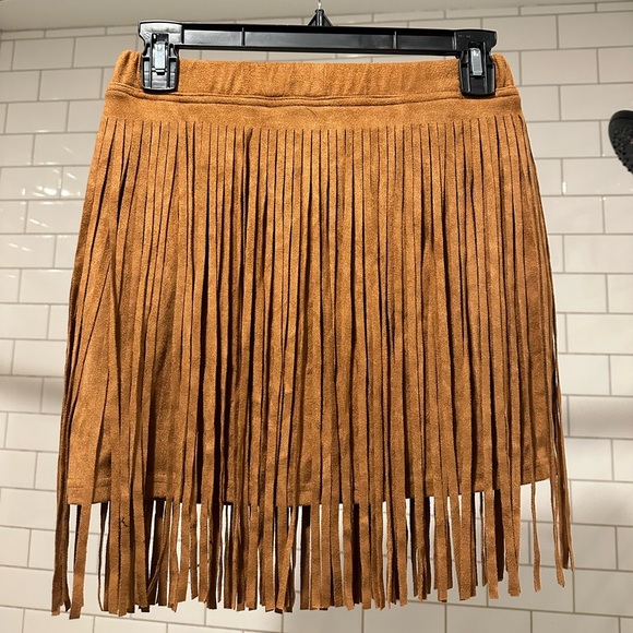 Full Tilt Dresses & Skirts - Brown Suede Fringe Mini Skirt